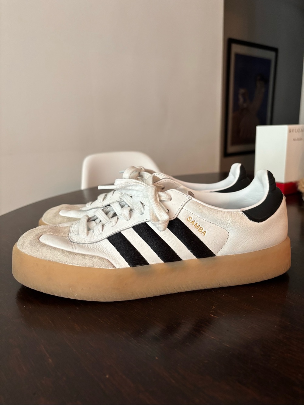 adidas White & Black Samba Women’s Leather Sneakers with Gum Sole